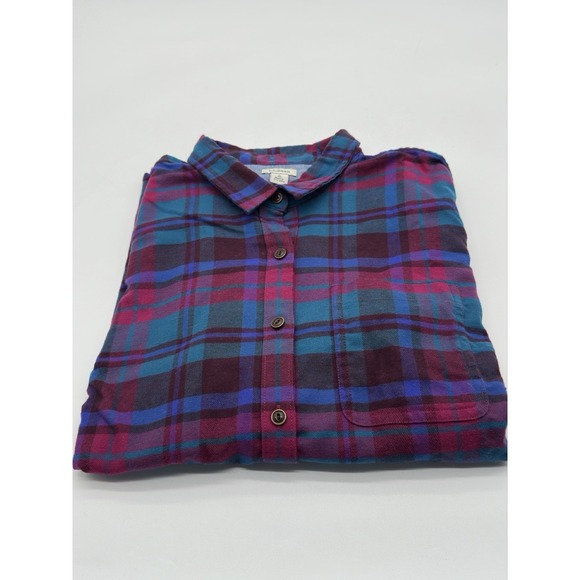 LL Bean Top Womens Small Purple Plaid Flannel Relaxed Fit Casual Outdoor Large - Picture 1 of 12